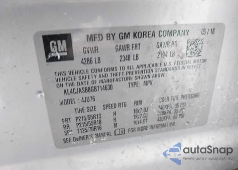 2016 Buick Encore из США, поврежденный, VIN KL4CJASB8GB714630